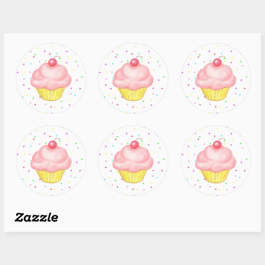 Roze Cupcake Stickers (Vel)
