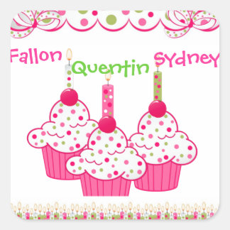 ROZE Cupcake Stickets Triplets Vierkante Sticker