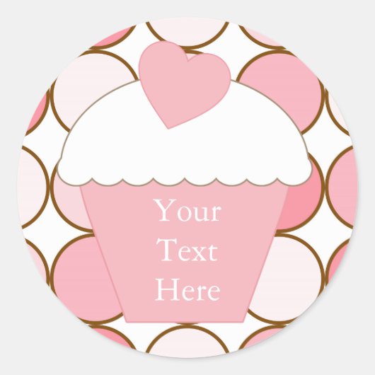 Roze Cupcake Stippen Ronde Sticker (Voorkant)