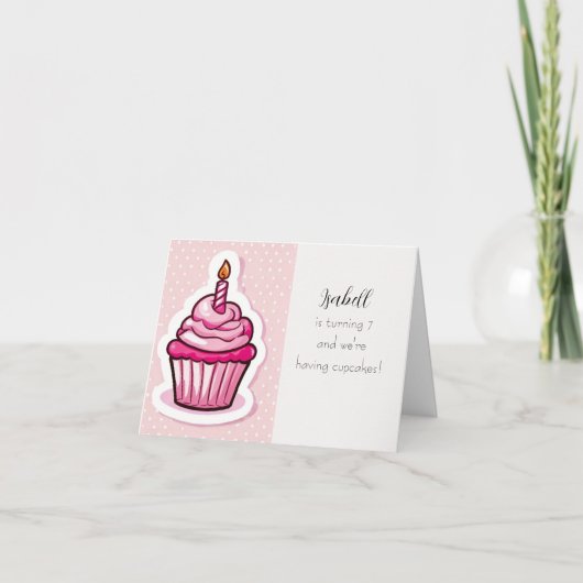 Roze Cupcake Thema Vouw Uitnodigingskaart Aankondiging (Voorkant)