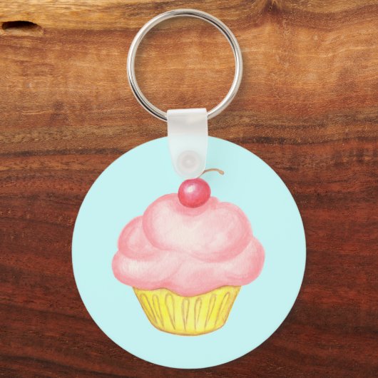 Roze cupcake-toets sleutelhanger (Voorkant)