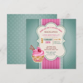 Roze Cupcake Uitnodiging (Voorkant / Achterkant)
