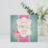 Roze Cupcake Uitnodiging (Staand voorkant)