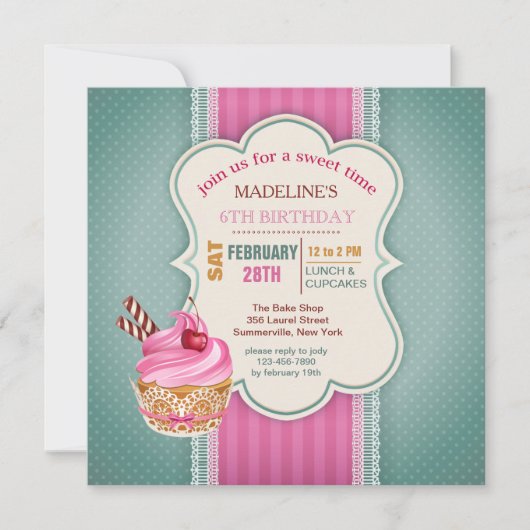Roze Cupcake Uitnodiging (Voorkant)