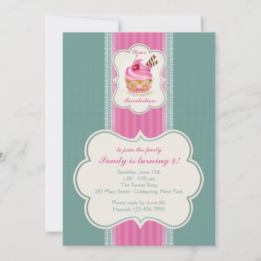 Roze Cupcake Uitnodiging (Voorkant)