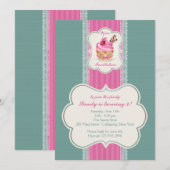 Roze Cupcake Uitnodiging (Voorkant / Achterkant)