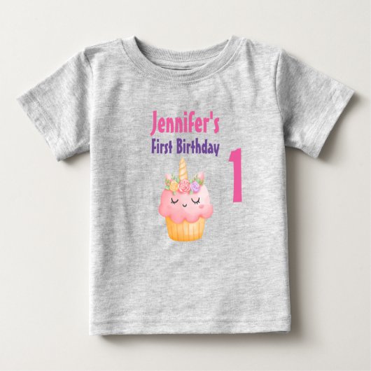 Roze cupcake Unicorn met Rozen Birthday (Voorkant)