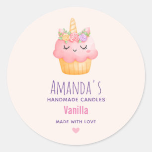 Roze cupcake Unicorn met Rozen Kandle Business Ronde Sticker
