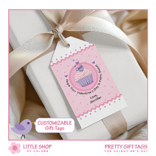 Roze cupcake Valentijnsdag Cadeaulabel