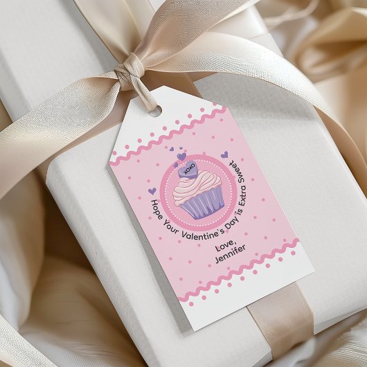 Roze cupcake Valentijnsdag Cadeaulabel