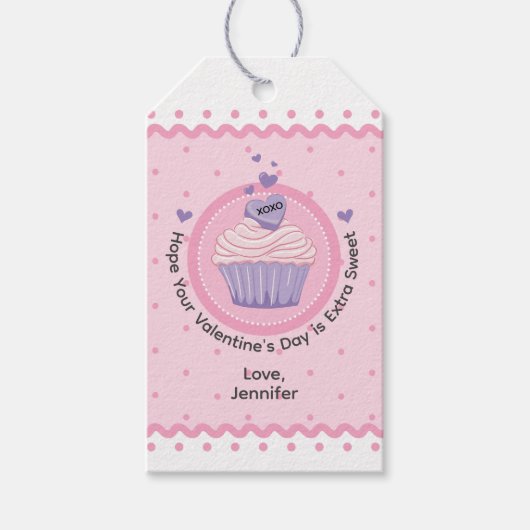 Roze cupcake Valentijnsdag Cadeaulabel (Voorkant)