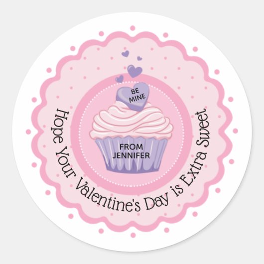 Roze Cupcake Valentijnsdag Ronde Sticker (Voorkant)
