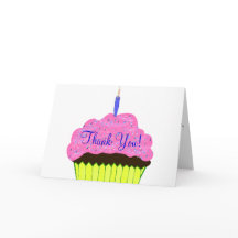 Roze Cupcake Verjaardag Dankkaartjes