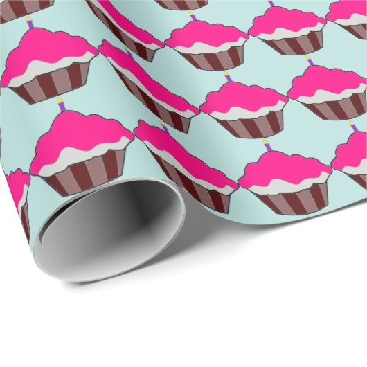 ROZE CUPCAKE VERJAARDAG INPAKPAPIER (Rol Hoek)