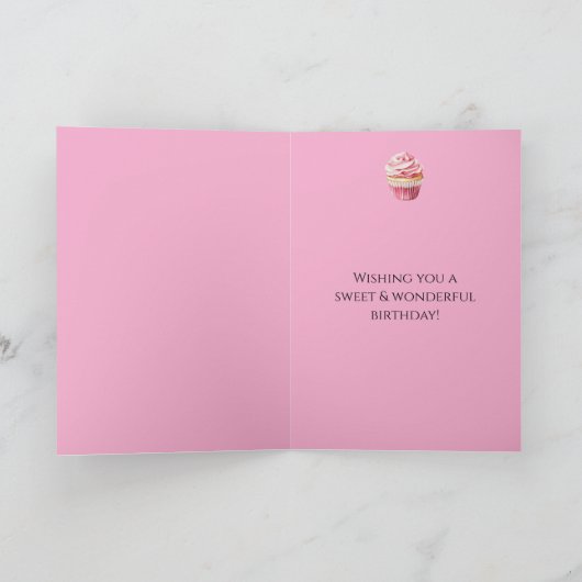 Roze Cupcake Verjaardag Kaart (Binnen)