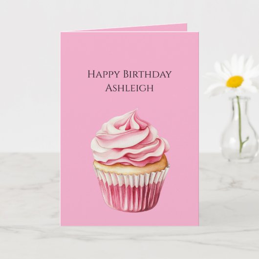 Roze Cupcake Verjaardag Kaart (Kleine Plant)