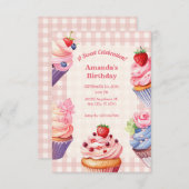 Roze cupcake verjaardag kaart (Voorkant / Achterkant)