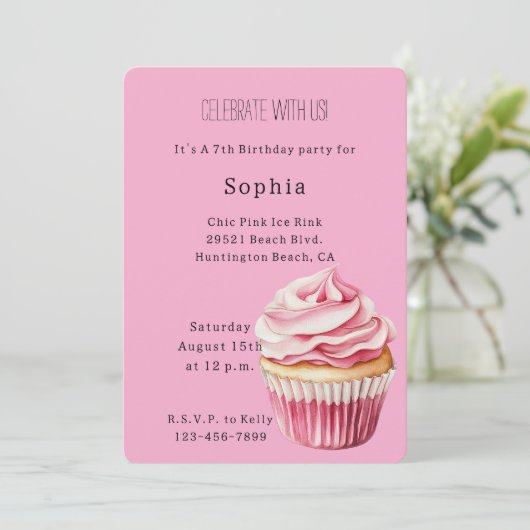 Roze Cupcake Verjaardag Kaart (Staand voorkant)