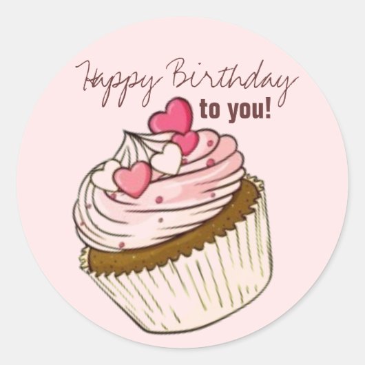 Roze Cupcake Verjaardag Sticker (Voorkant)