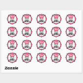 Roze Cupcake Verjaardag Sticker - Black Polka Dot (Vel)