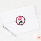 Roze Cupcake Verjaardag Sticker - Black Polka Dot (Envelop)
