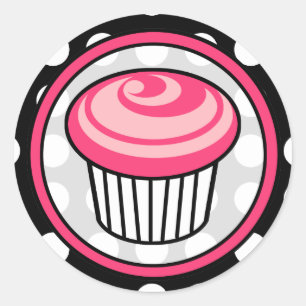 Roze Cupcake Verjaardag Sticker - Witte Polka Dot