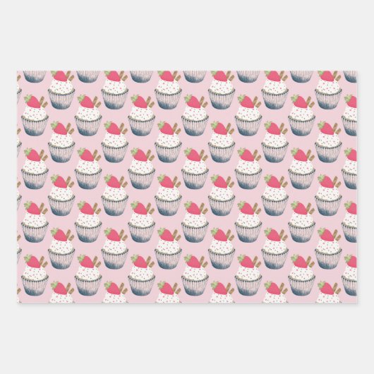 Roze Cupcake Verjaardag Wrapping Sheets - Schattig Inpakpapier Vel (Voorkant 2)
