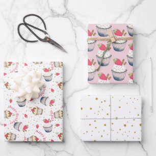 Roze Cupcake Verjaardag Wrapping Sheets - Schattig Inpakpapier Vel