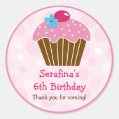Roze Cupcake Verjaardagscadeau Sticker (Voorkant)