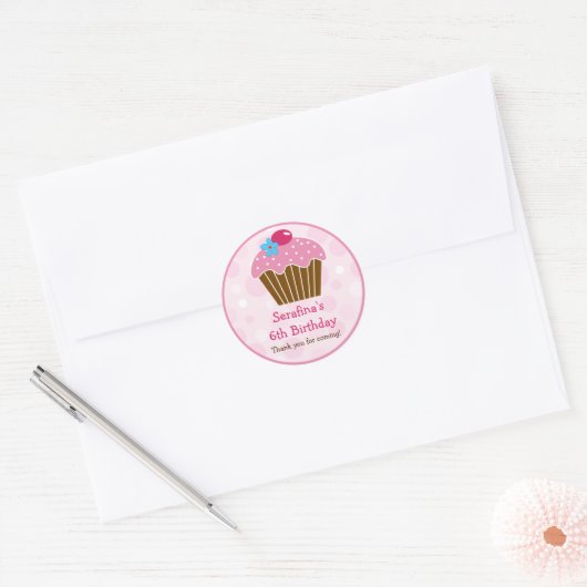 Roze Cupcake Verjaardagscadeau Sticker (Envelop)