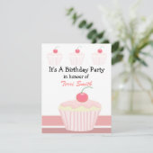 Roze Cupcake Verjaardagsuitnodiging Kaart (Staand voorkant)