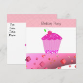 Roze Cupcake Verjaardagsuitnodiging Kaart (Voorkant / Achterkant)