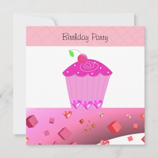Roze Cupcake Verjaardagsuitnodiging Kaart (Voorkant)