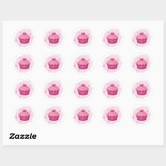 Roze Cupcake Viering Sticker (Vel)