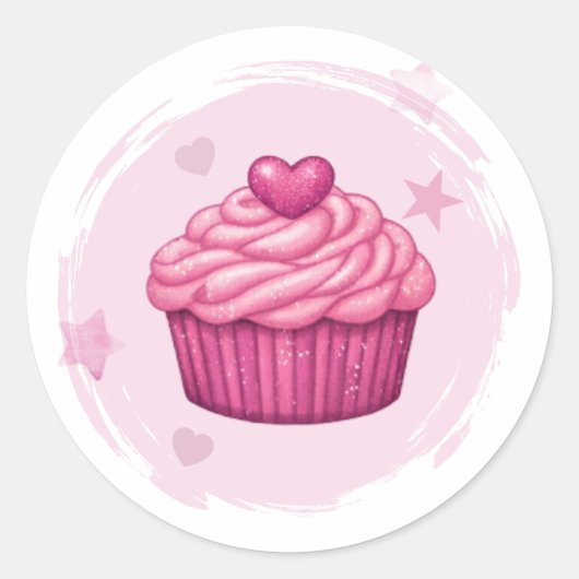 Roze Cupcake Viering Sticker (Voorkant)