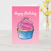 Roze Cupcake Vouw Geboortekaart Kaart (Gele Bloem)