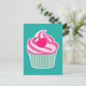 Roze cupcake WIth Polka Dot Cherry Briefkaart (Staand voorkant)