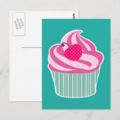 Roze cupcake WIth Polka Dot Cherry Briefkaart (Voorkant / Achterkant)