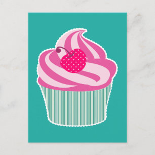 Roze cupcake WIth Polka Dot Cherry Briefkaart