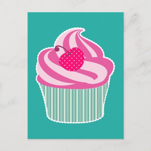 Roze cupcake WIth Polka Dot Cherry Briefkaart (Voorkant)