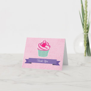 Roze Cupcake WIth Polka Dot Cherry Hartelijk dank Bedankkaart