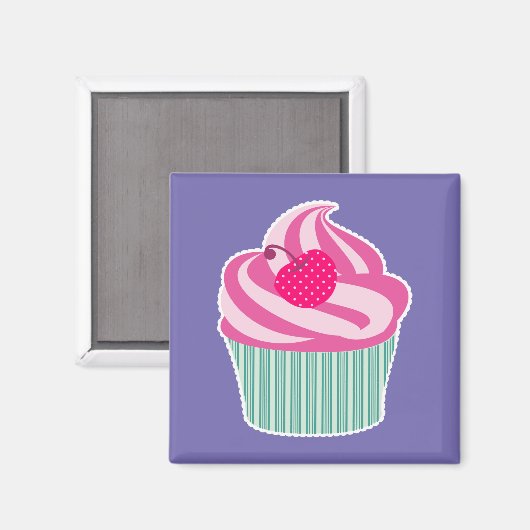 Roze cupcake WIth Polka Dot Cherry Magneet (Voorkant / Achterkant)