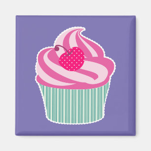 Roze cupcake WIth Polka Dot Cherry Magneet