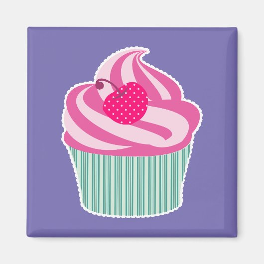 Roze cupcake WIth Polka Dot Cherry Magneet (Voorkant)