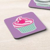 Roze cupcake WIth Polka Dot Cherry Onderzetter (Linkerzijde)