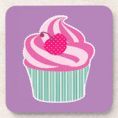 Roze cupcake WIth Polka Dot Cherry Onderzetter (Voorkant)