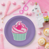 Roze cupcake WIth Polka Dot Cherry Papieren Bordje (Feest)