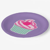 Roze cupcake WIth Polka Dot Cherry Papieren Bordje (Gekanteld)