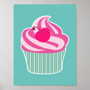 Roze cupcake WIth Polka Dot Cherry Poster
