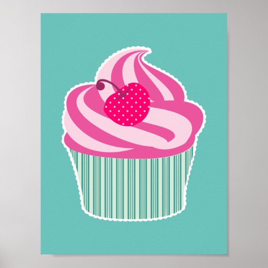 Roze cupcake WIth Polka Dot Cherry Poster (Voorkant)